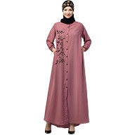 Front open Contrast embroidery abaya- Mauve Pink